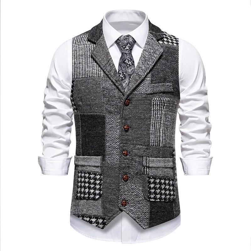 Men's Retro Patchwork Lapel Suit Vest