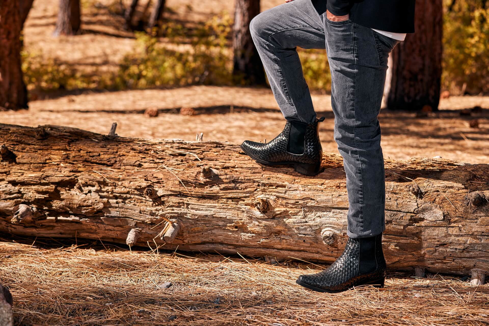 CALTO - K30521 - 3.3 Inches Taller (Black) - Woven Slip-On High-Top Chelsea Ankle Boots