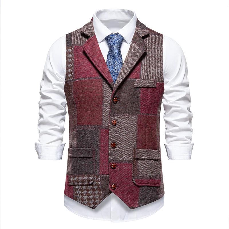 Men's Retro Patchwork Lapel Suit Vest